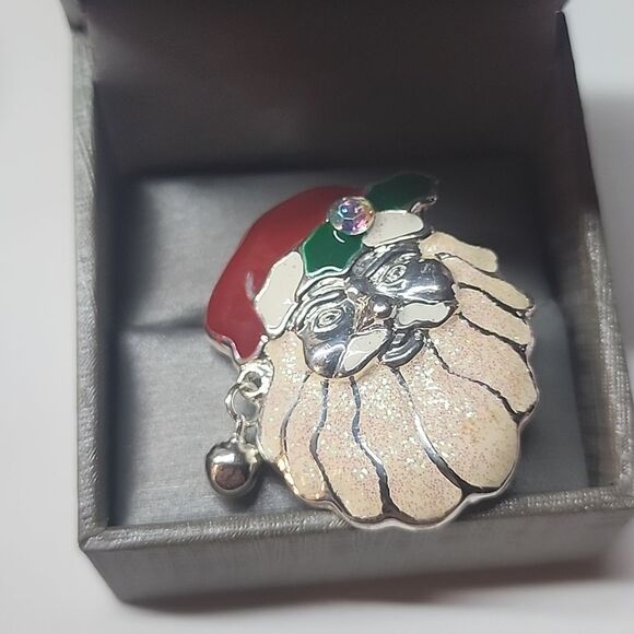 Santa Claus Brooch Glitter Jingle Bell - Picture 1 of 3